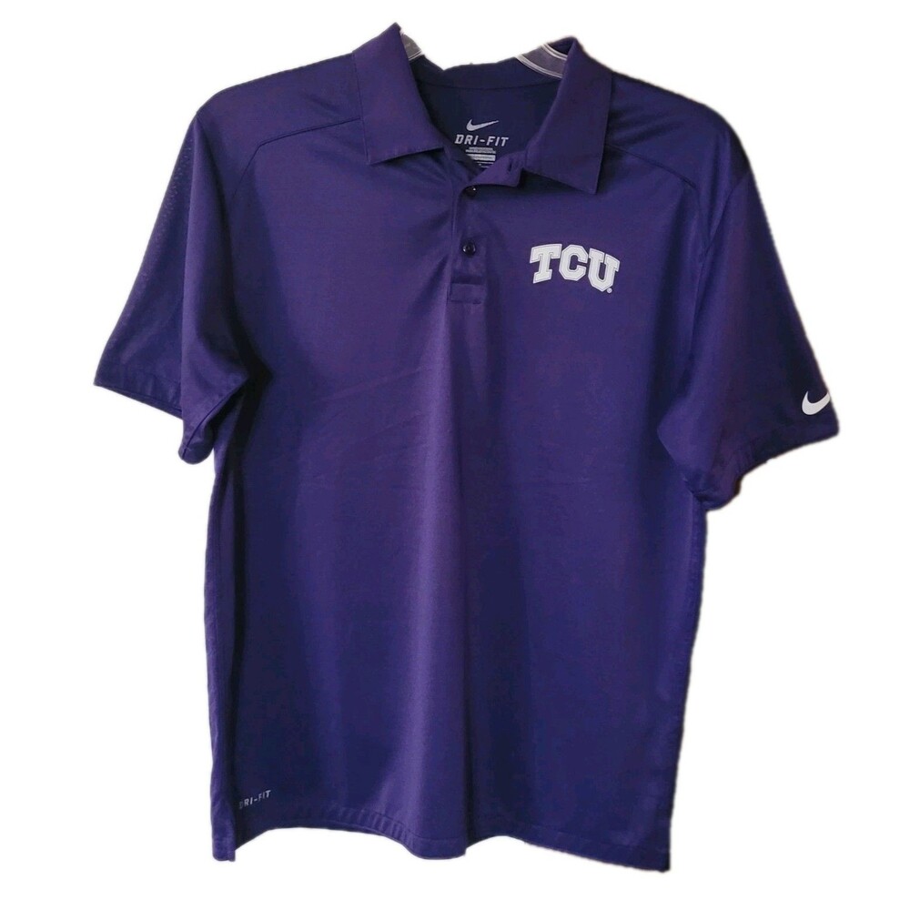 TCU Horned Frogs Nike Dri-Fit Polo Shirt Mens M Purple Short Sleeve Football